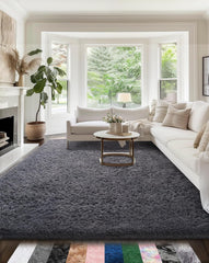 Ophanie Upgrade 5x8 Grey Fluffy Shag Area Rug - Soft Non-Slip Carpet