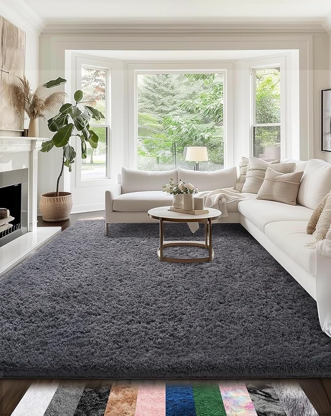 Ophanie Upgrade 5x8 Grey Fluffy Shag Area Rug - Soft Non-Slip Carpet