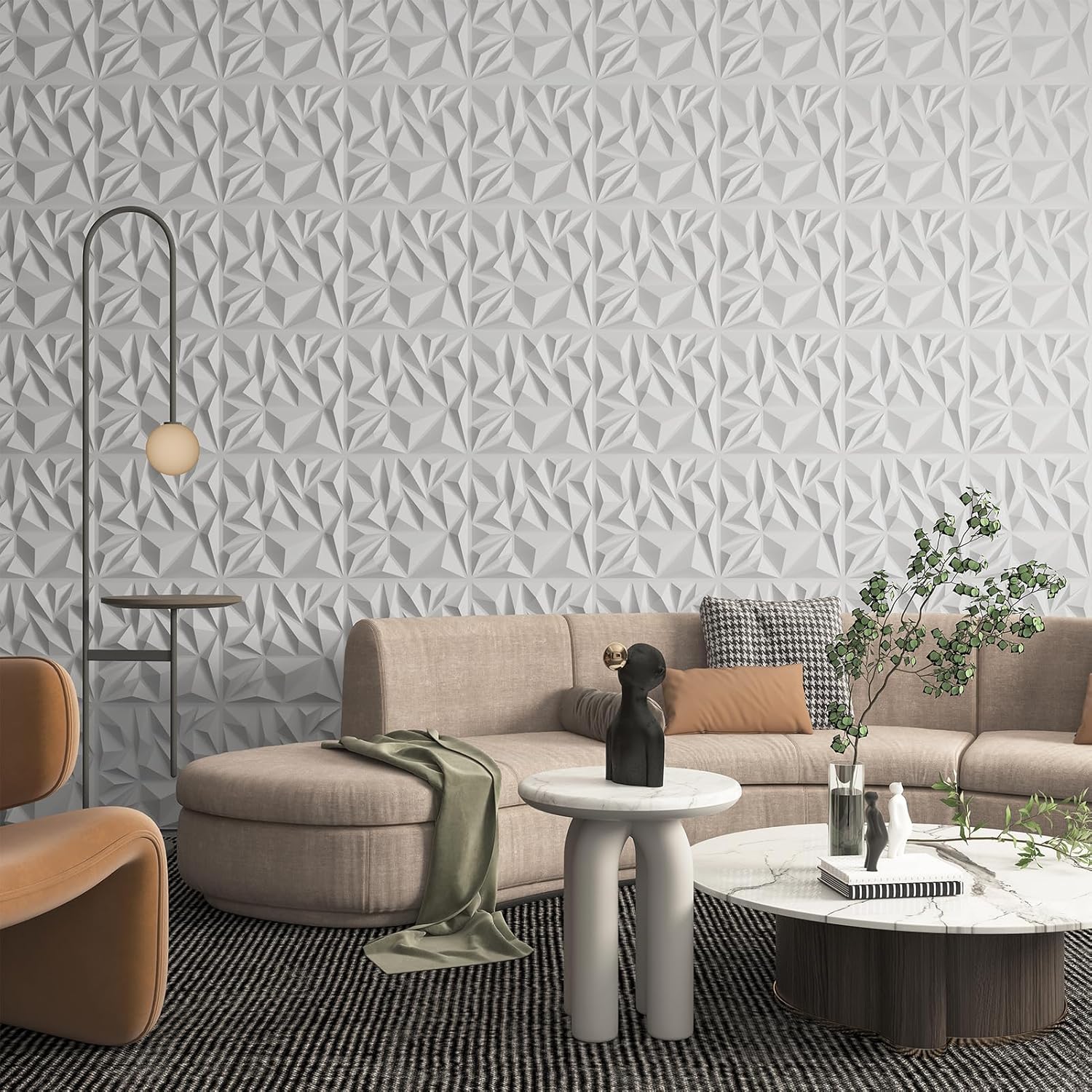 Art3d 33-Pack White 3D Diamond Textured PVC Wall Panels Modern Interior Decor