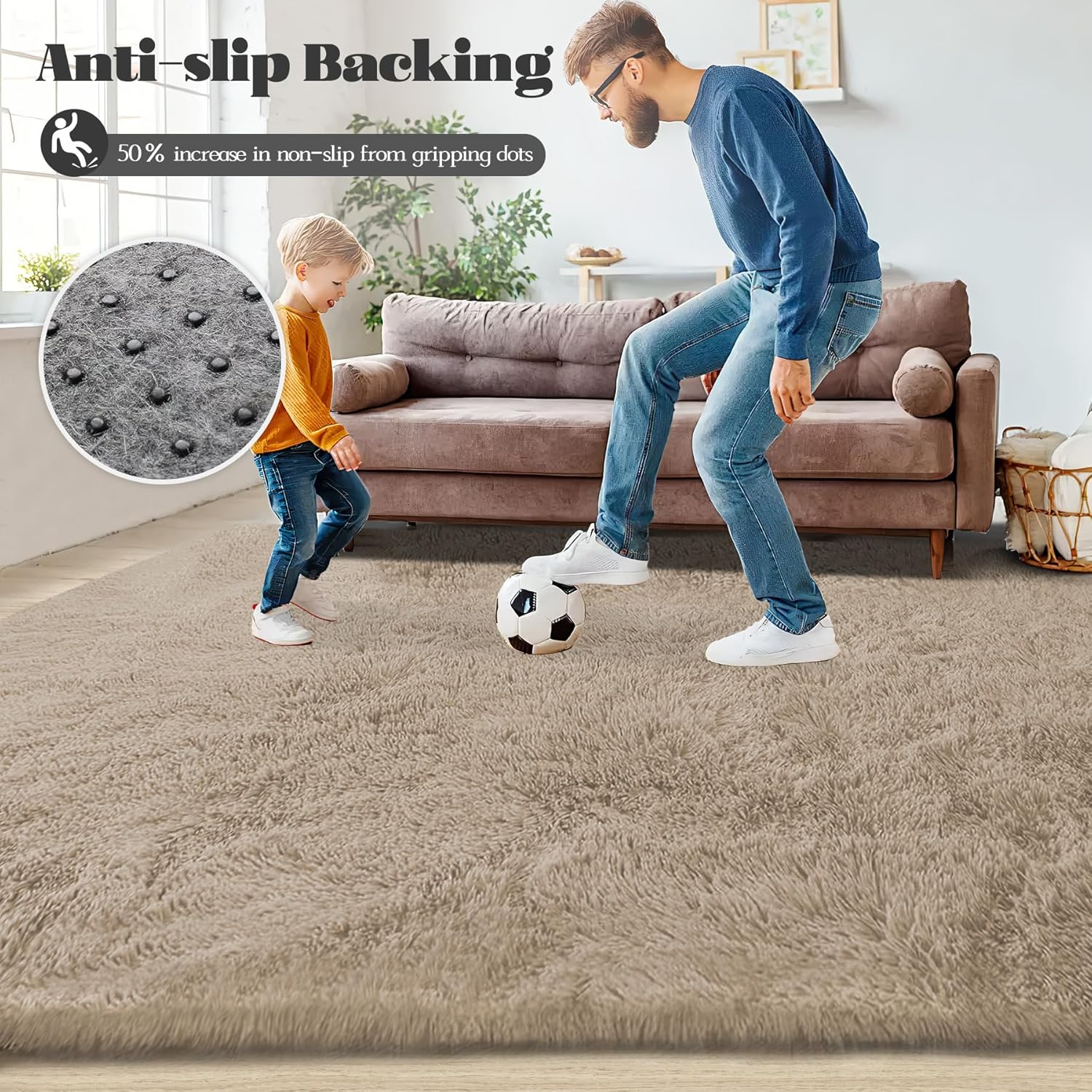 Ultra-Soft 8x10 Fluffy Shag Washable Area Rug for Living Room