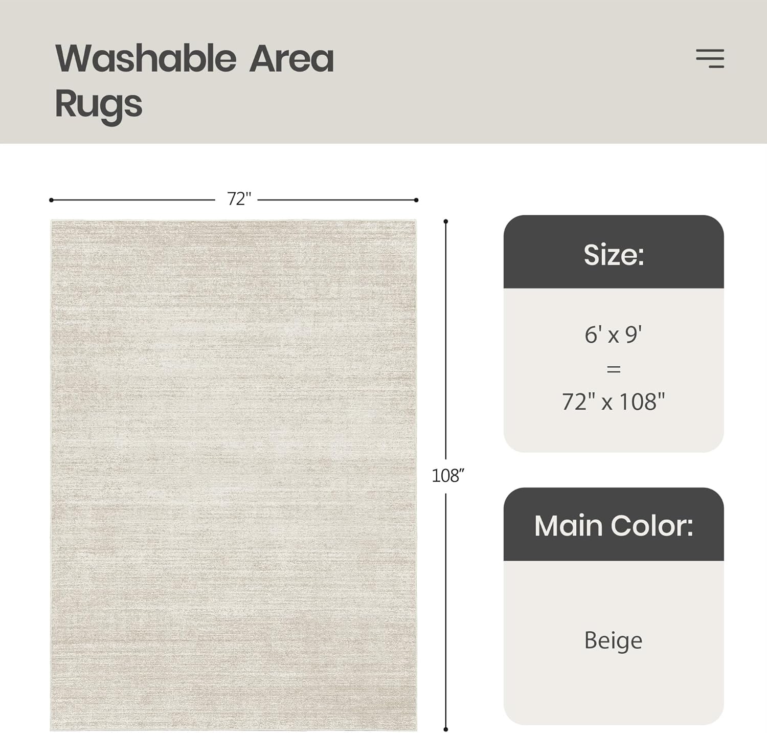 Valenrug 6x9 Washable Rug: Ultra-Thin, Stain-Resistant, Non-Slip, Low Pile