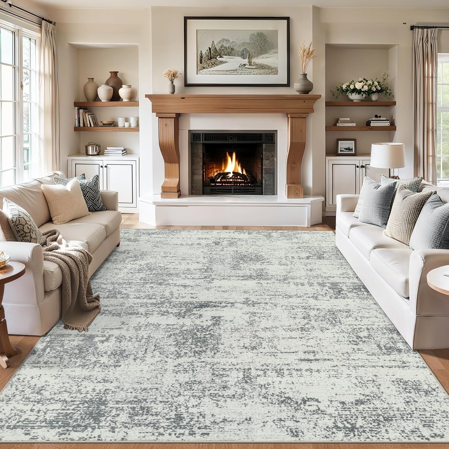 Modern Abstract Washable 8x10 Area Rug for Living Room, Non-Slip, Stain Resistant