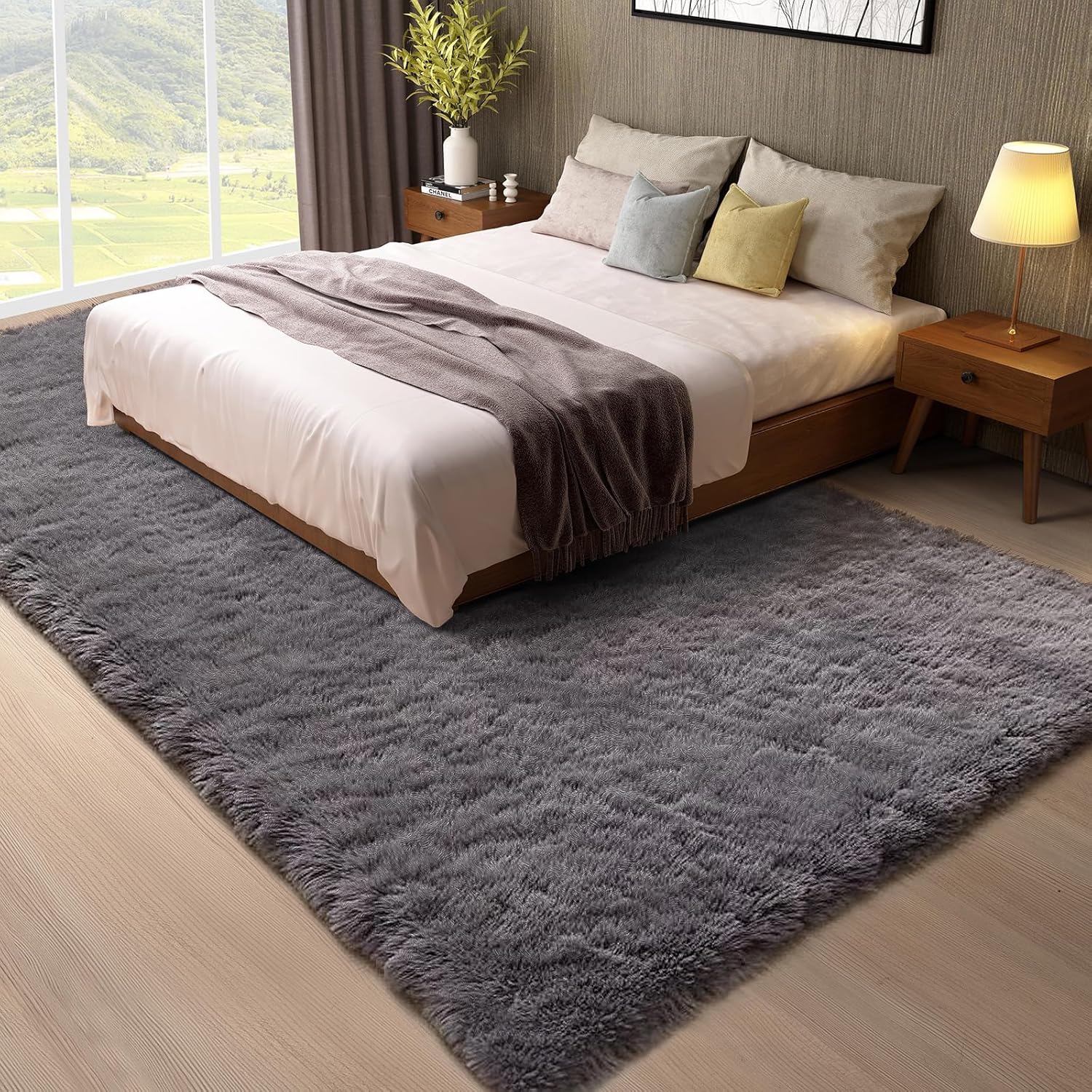 Ophanie Soft Fluffy Shag Area Rug, Non-Slip, Thick, Grey, 8x10 Feet