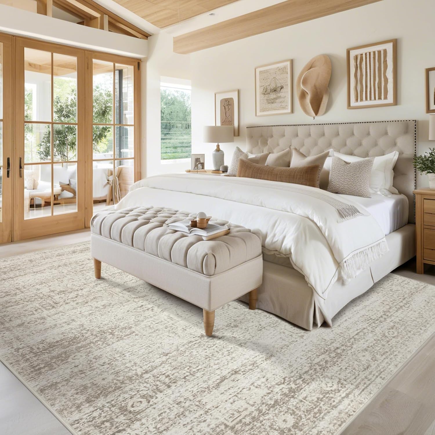 Luxury Washable Faux Wool Area Rug: Ultra Soft, Non-Slip Vintage Print