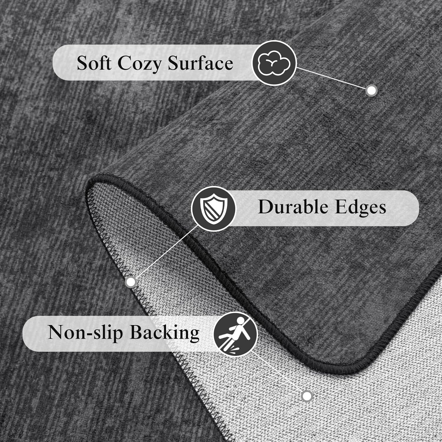 Premium Washable 8x10 Area Rug: Stain-Resistant, Non-Slip, Durable, Ultra-Thin Black