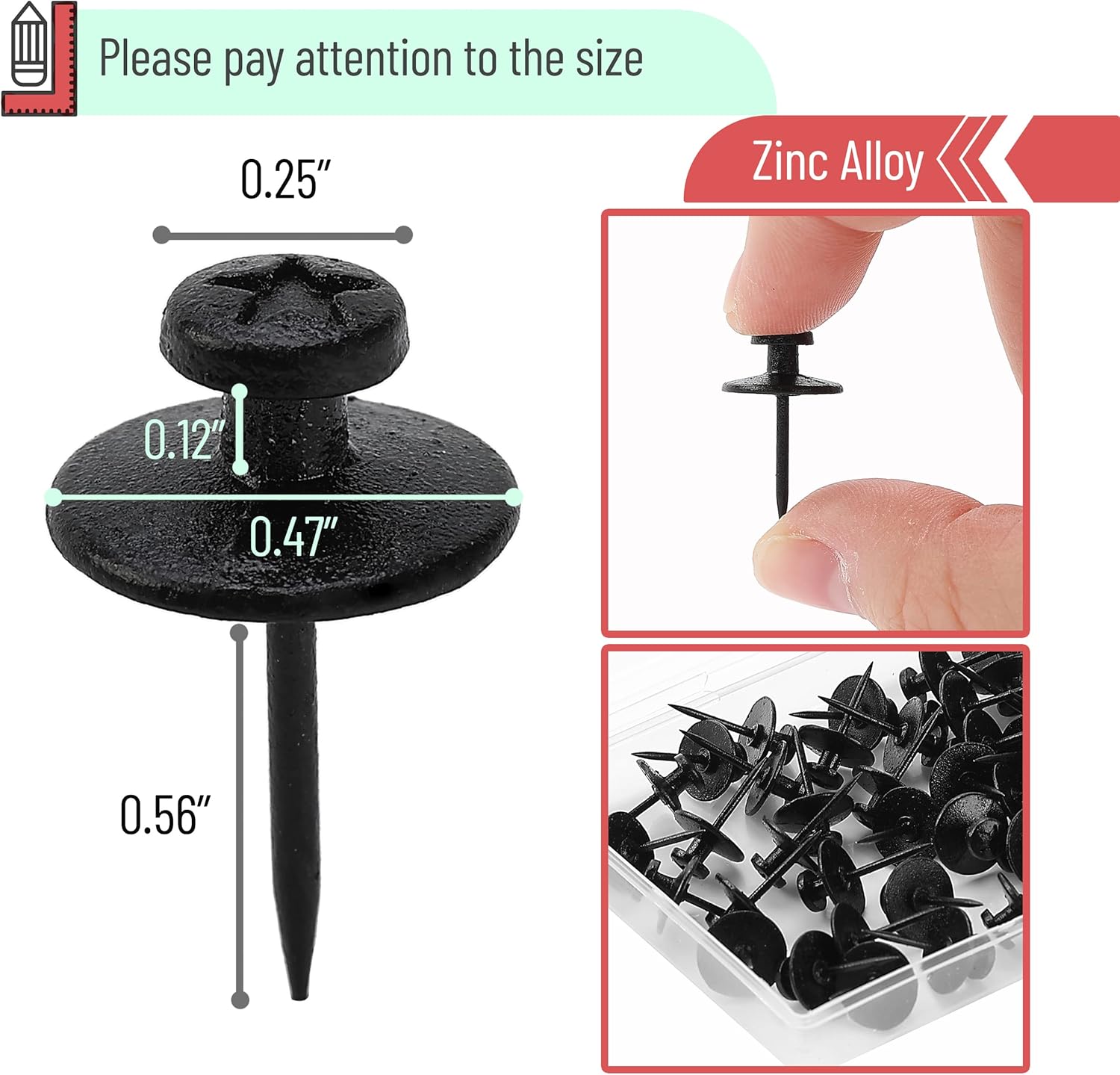 Heavy-Duty Double-Headed Black Picture Hanging Nails, 50 Pack, Secure Wall Hangers