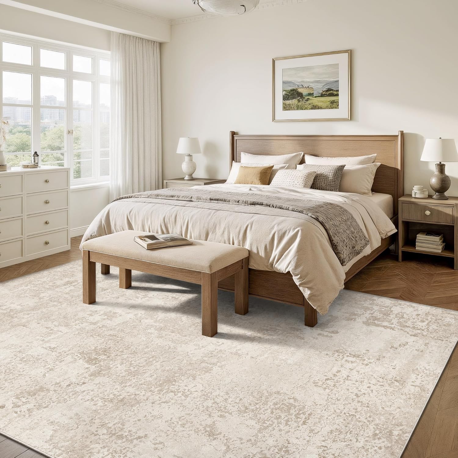 Art&Tuft 8x10 Beige Abstract Washable Area Rug: Anti-Slip, Stain-Resistant, Pet-Friendly