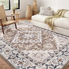 Lofus Floral Brown 5x7 Washable Area Rug: Soft Non-Slip Low Pile