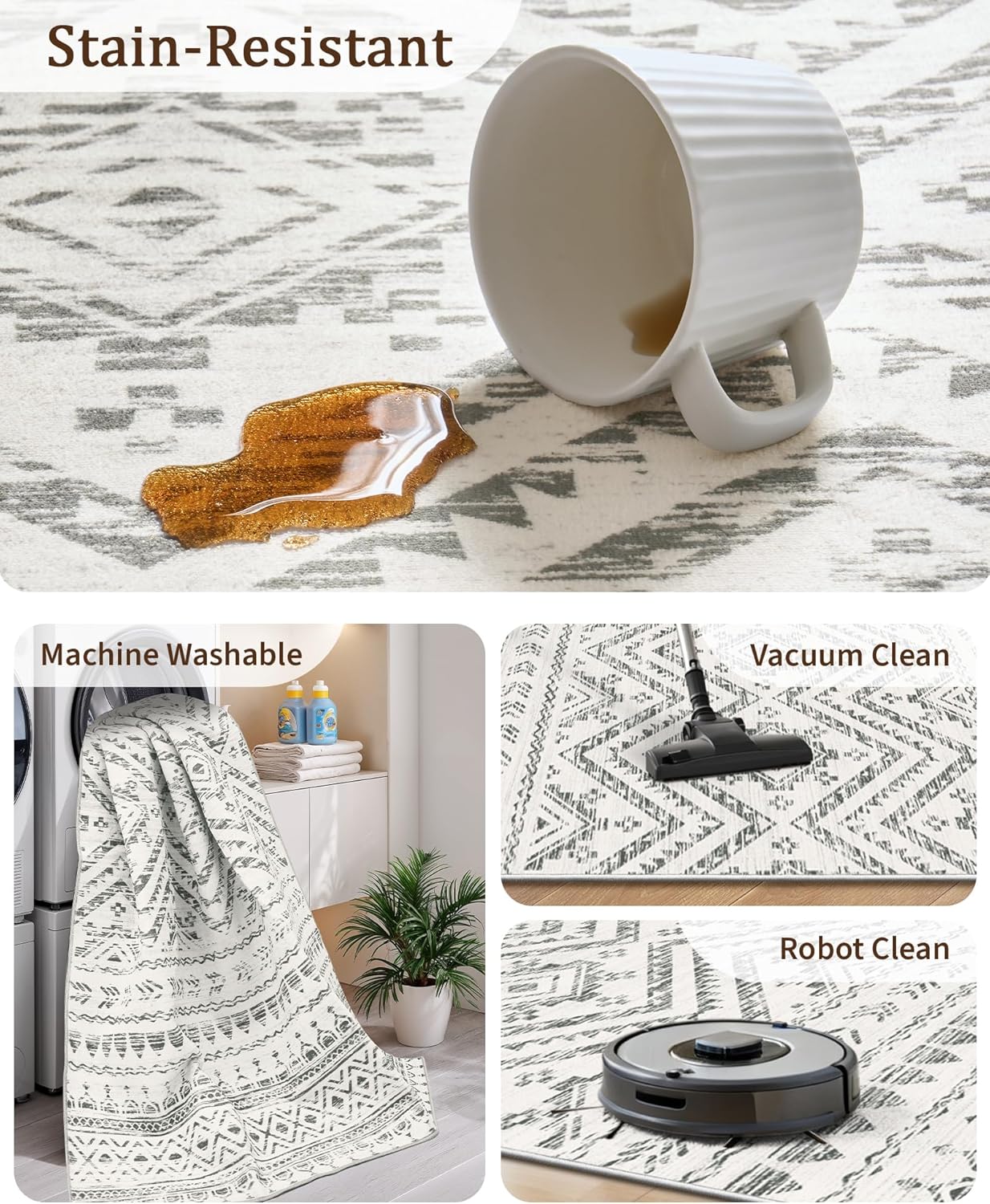 Moroccan Washable Non-Slip Soft Low Pile 8x10 Area Rug