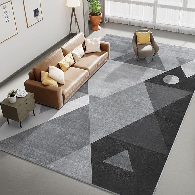 HOMFINE Washable 5x7 Geometric Modern Area Rug - Soft Non-Slip Bedroom Living Room