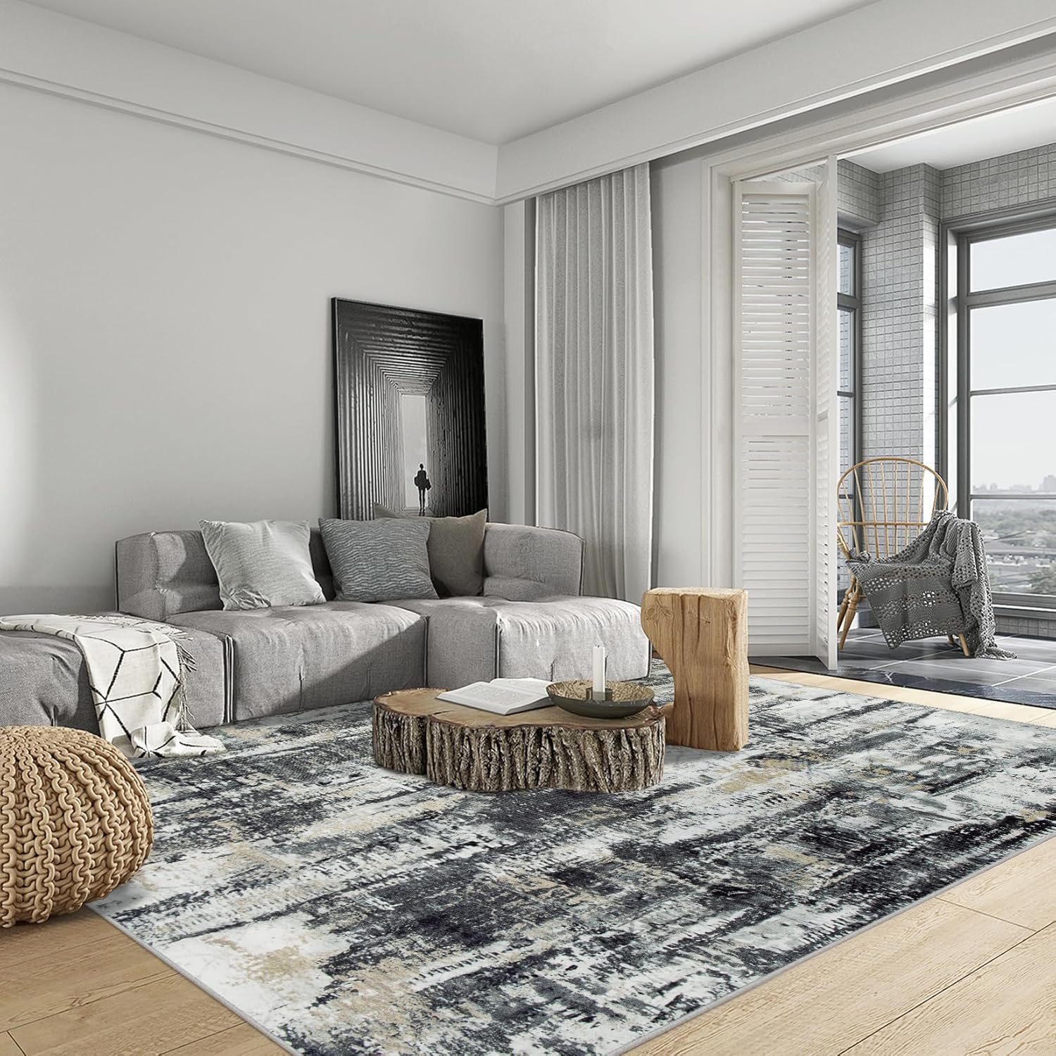 Large Washable 8x10 Area Rug: Modern Abstract Soft Anti-Skid Carpet for Home