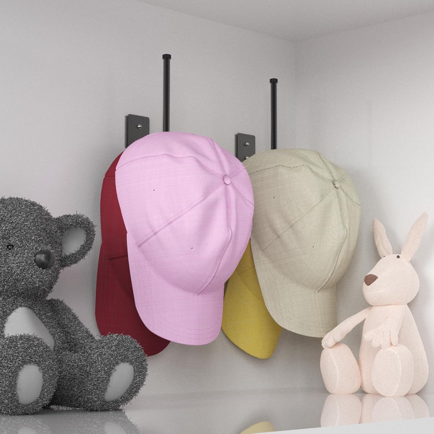 2-Pack Stainless Steel Baseball Cap Organizer Rack - Adhesive or Drill Mount