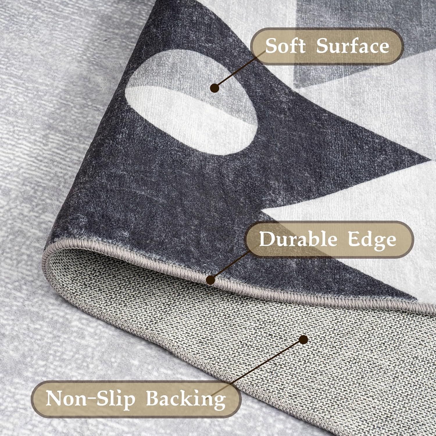 HOMFINE Washable 5x7 Geometric Modern Area Rug - Soft Non-Slip Bedroom Living Room