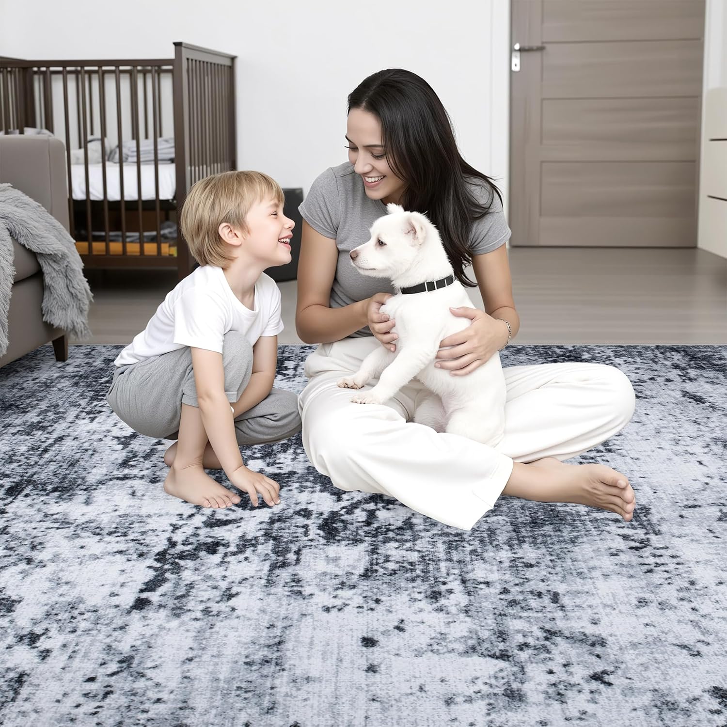 Washable Modern Abstract Soft Thin Area Rug for Living Room, Bedroom