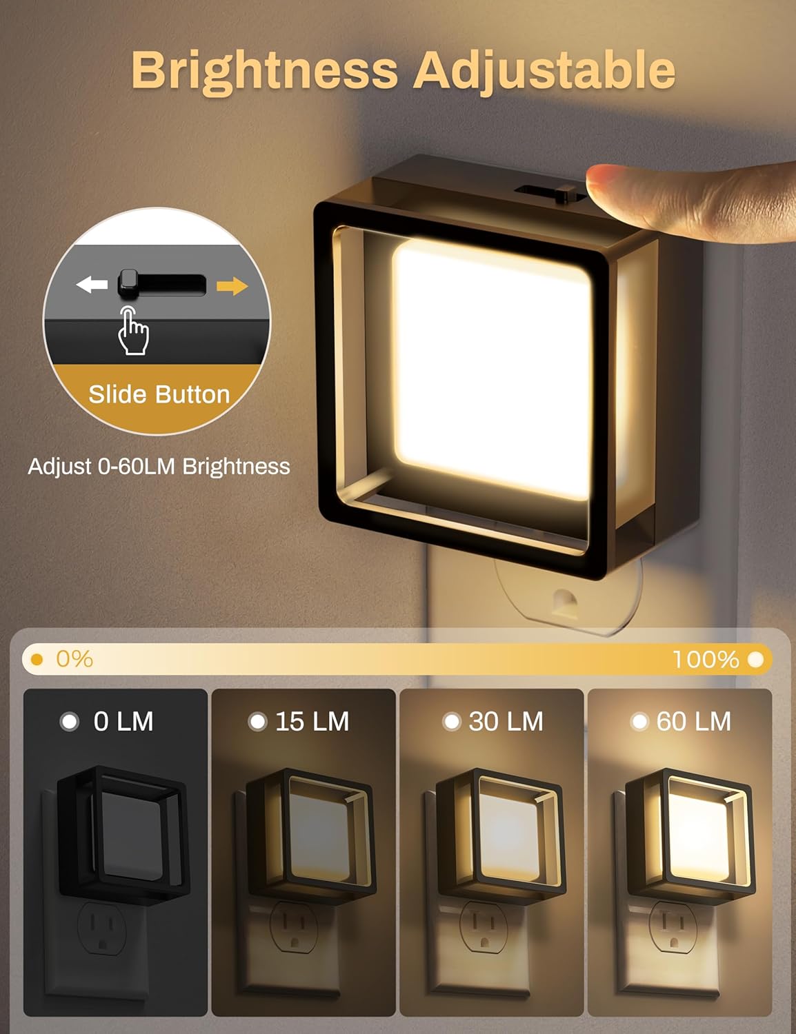 DORESshop Dimmable LED Plug-In Night Lights 2-Pack, Dusk-to-Dawn Sensor, Soft White