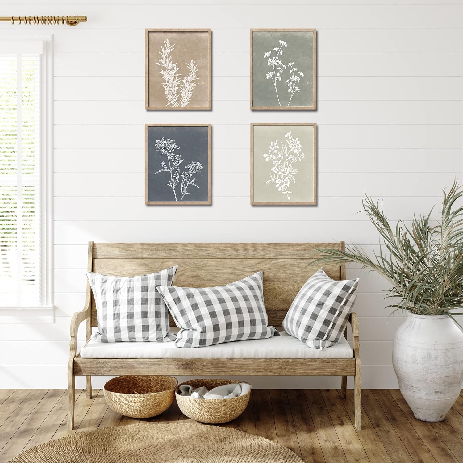 Framed Boho Botanical Wall Art Set of 4 Rustic Farmhouse Decor