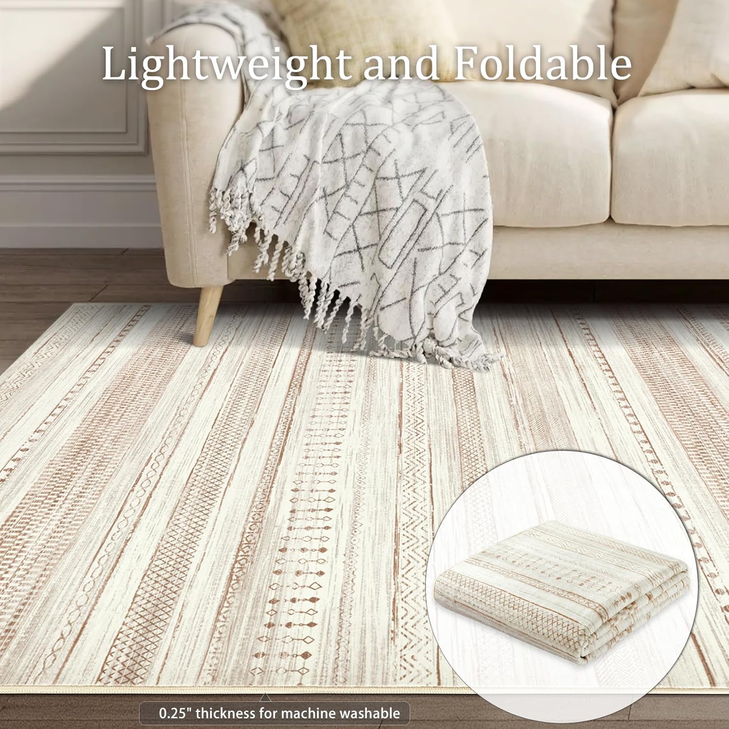Boraya 5x7 Washable Boho Moroccan Farmhouse Rug – Ultra Soft Geometric Area Carpet