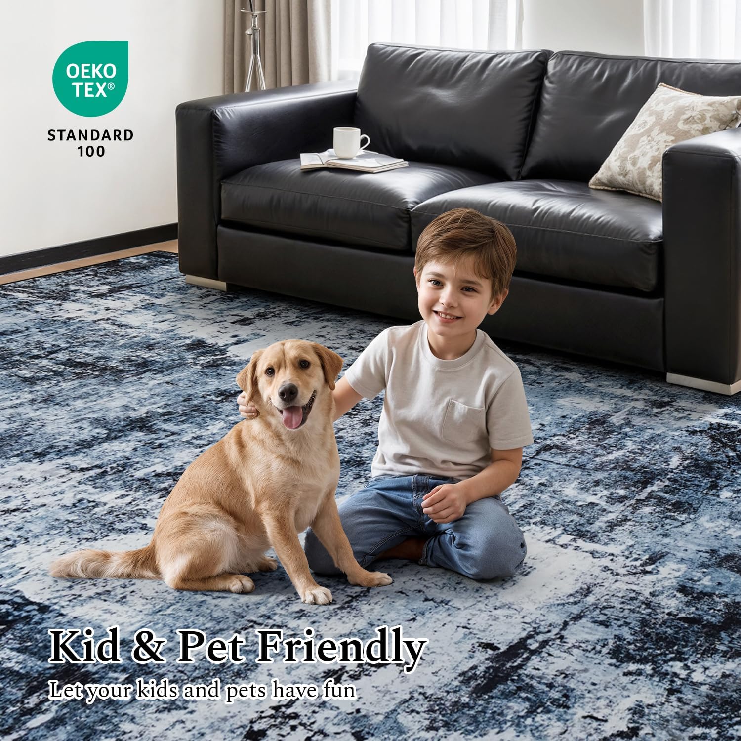 Rugflix Washable 8x10 Modern Abstract Area Rug for Living Room, Stain-Resistant Low Pile
