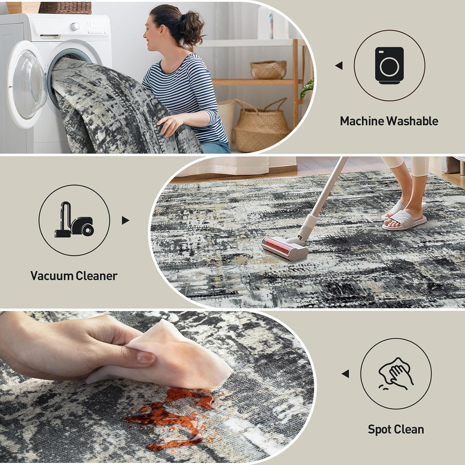 Large Washable 8x10 Area Rug: Modern Abstract Soft Anti-Skid Carpet for Home