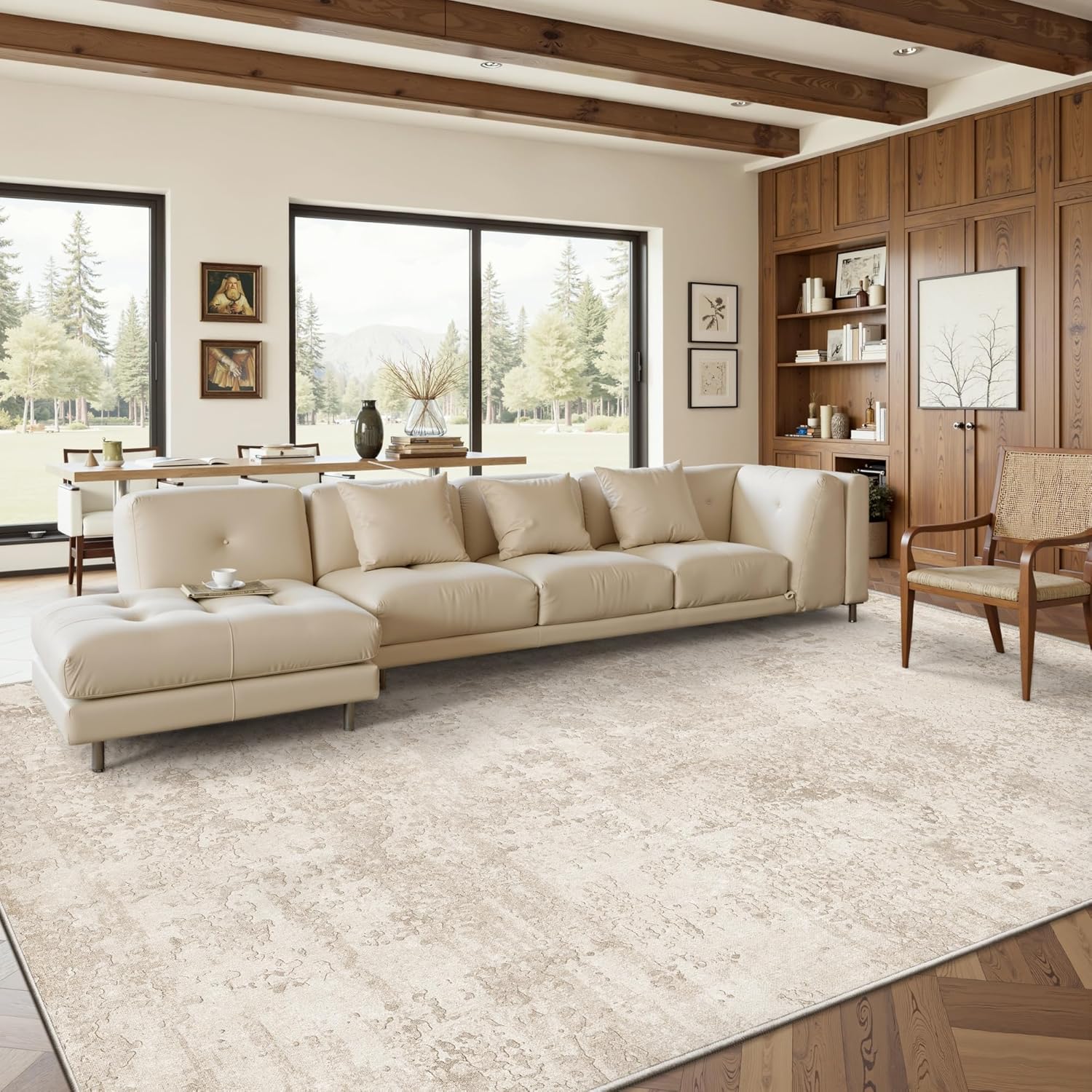 Art&Tuft 8x10 Beige Abstract Washable Area Rug: Anti-Slip, Stain-Resistant, Pet-Friendly