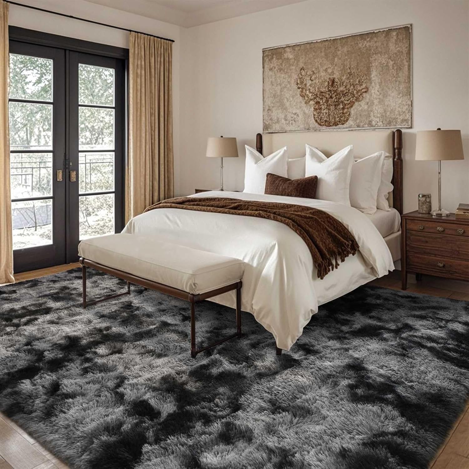 Ultra Soft Fluffy Tie-Dyed Shag Area Rug for Living Room