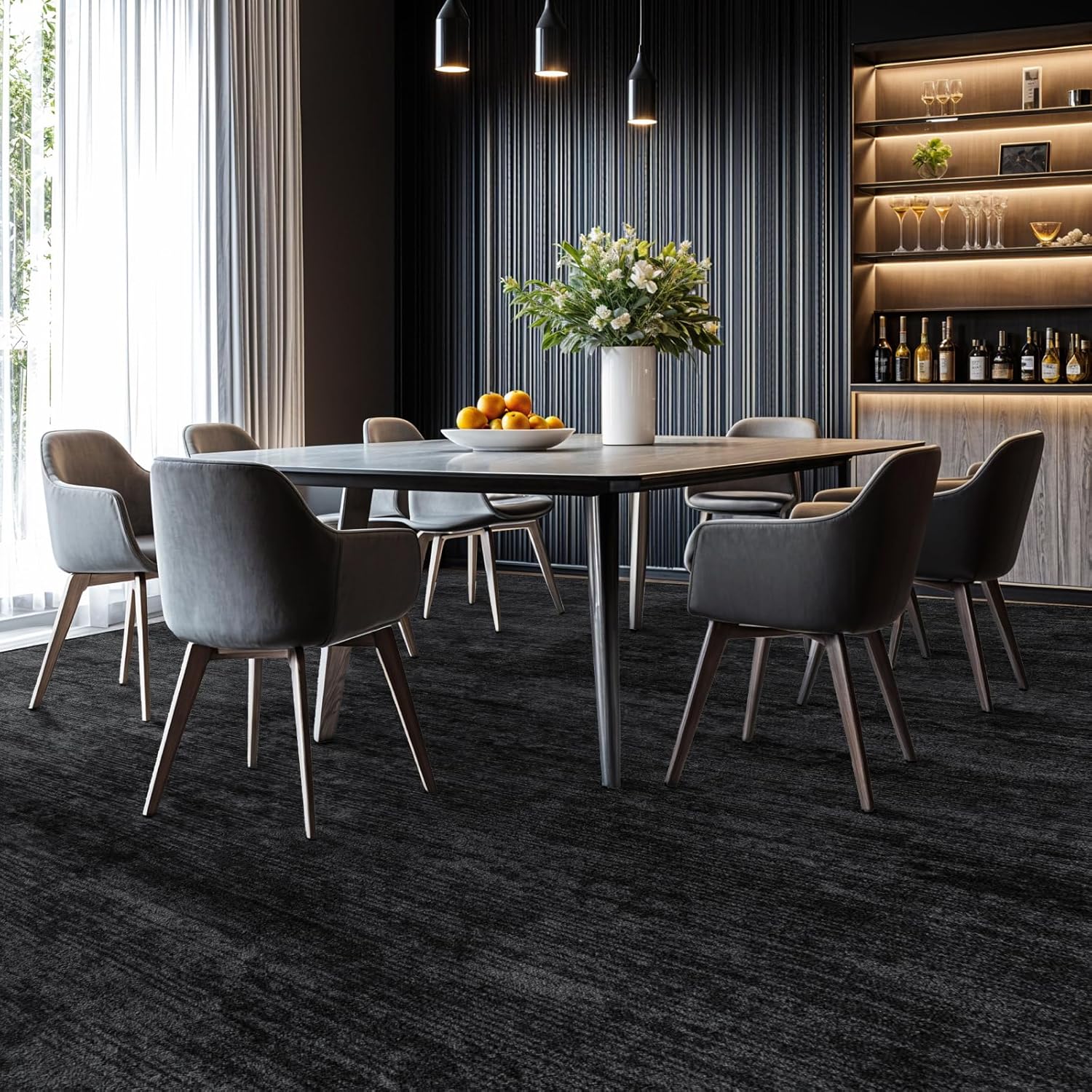 Premium Washable 8x10 Area Rug: Stain-Resistant, Non-Slip, Durable, Ultra-Thin Black