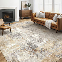 LOONGRUG Washable Abstract Gray Gold Area Rug: Soft, Stain-Resistant Non-Slip 5x7