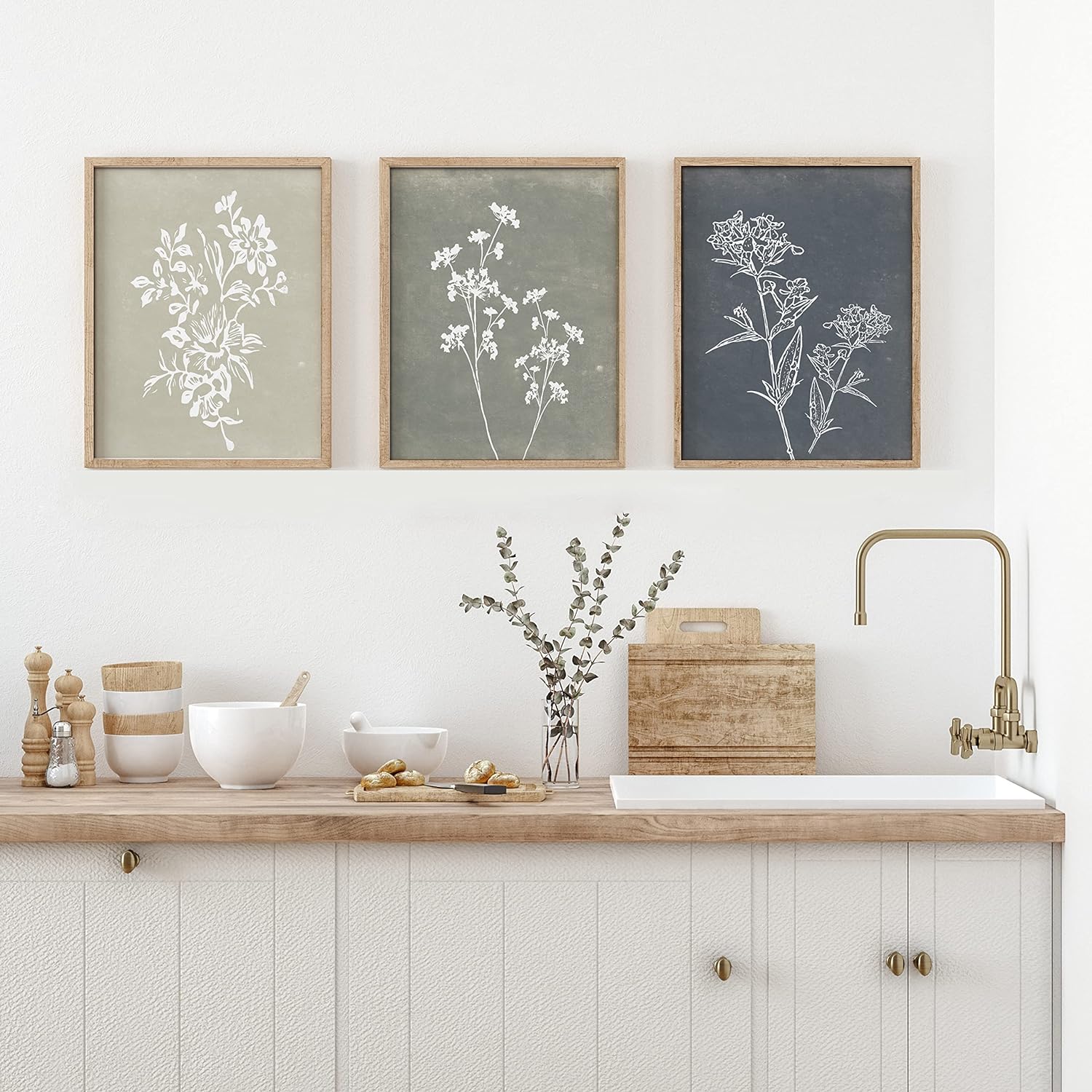 Framed Boho Botanical Wall Art Set of 4 Rustic Farmhouse Decor