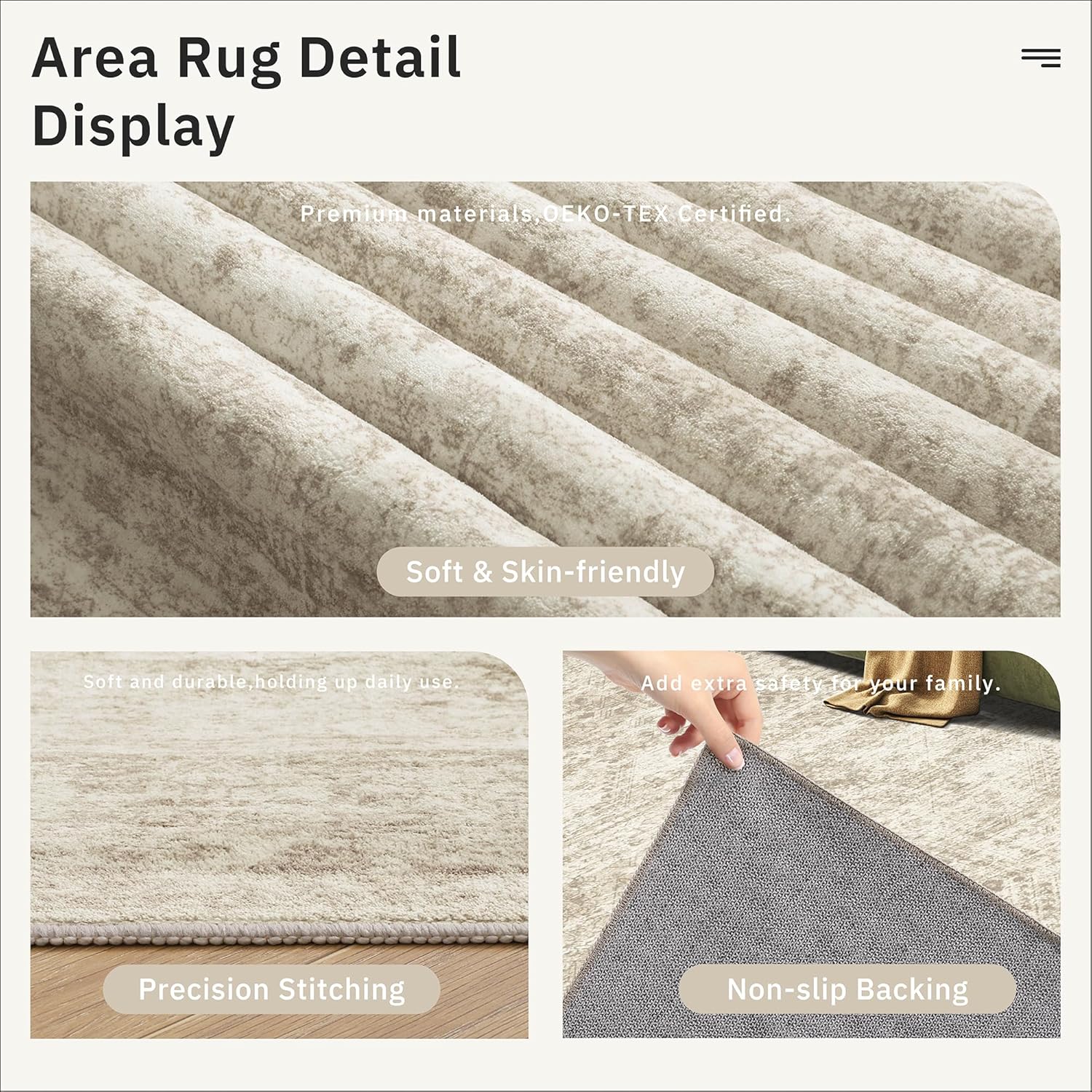 Soalmost Washable Area Rug 8x10, Soft Vintage Beige Carpet for Living Room, Non-Slip, Stain-Resistant