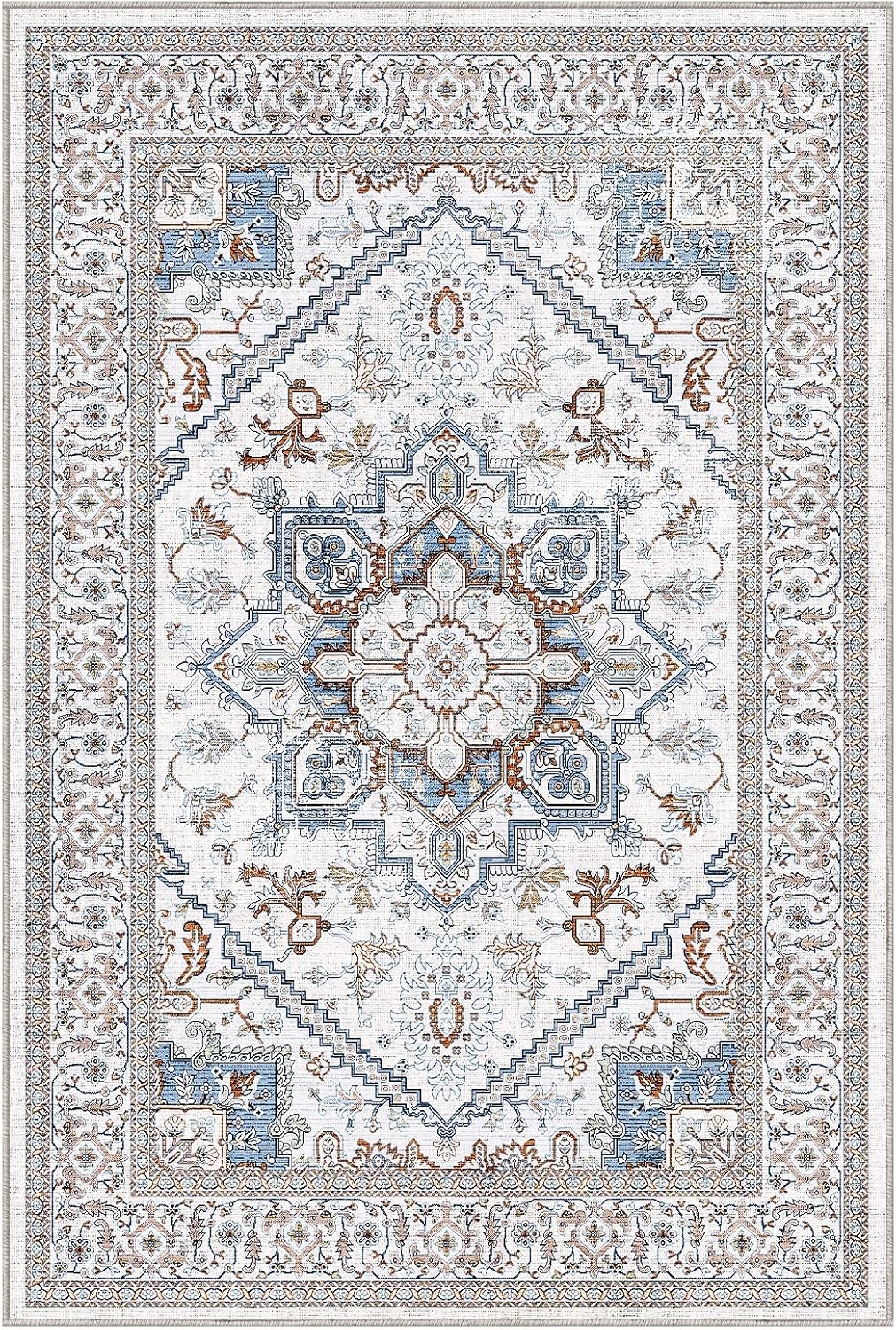 Luxurious Soft Faux Cashmere 5x7 Area Rug - Washable, Non-Slip, Low Pile