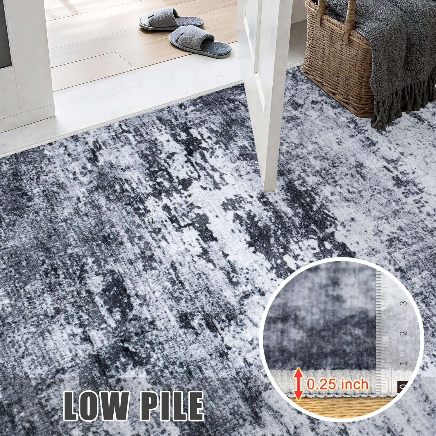Washable Modern Abstract Soft Thin Area Rug for Living Room, Bedroom