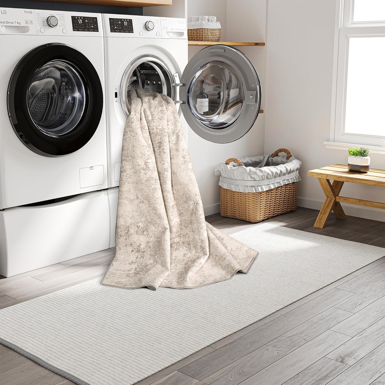 Art&Tuft 8x10 Beige Abstract Washable Area Rug: Anti-Slip, Stain-Resistant, Pet-Friendly