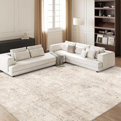 Art&Tuft 8x10 Beige Abstract Washable Area Rug: Anti-Slip, Stain-Resistant, Pet-Friendly