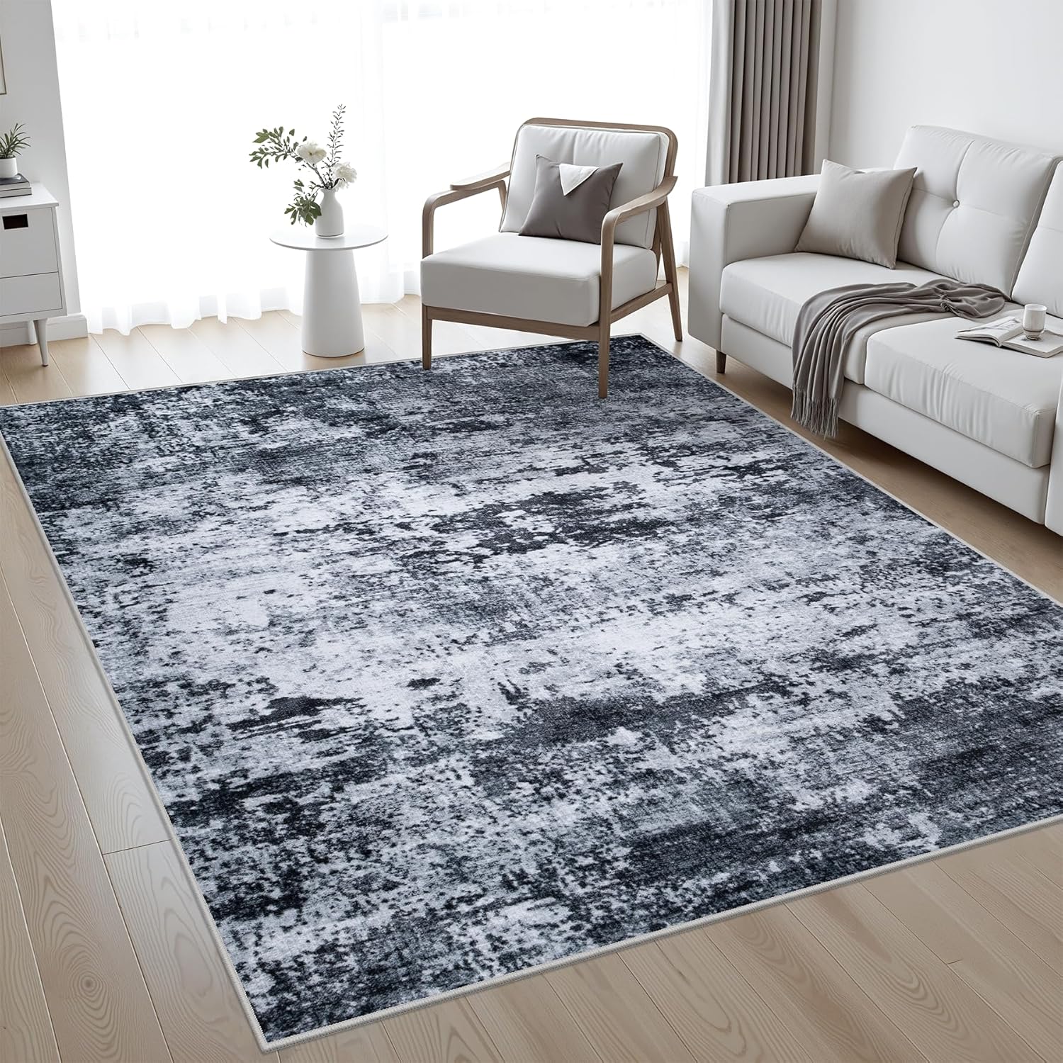 Washable Modern Abstract Soft Thin Area Rug for Living Room, Bedroom
