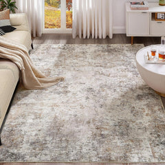 Washable Modern Abstract Area Rug: Soft, Non-Slip, Brown Grey