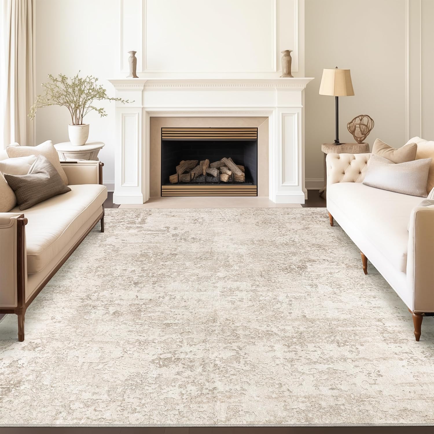 Art&Tuft 8x10 Beige Abstract Washable Area Rug: Anti-Slip, Stain-Resistant, Pet-Friendly