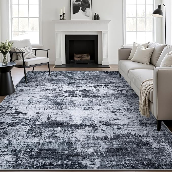 Washable Modern Abstract Soft Thin Area Rug for Living Room, Bedroom