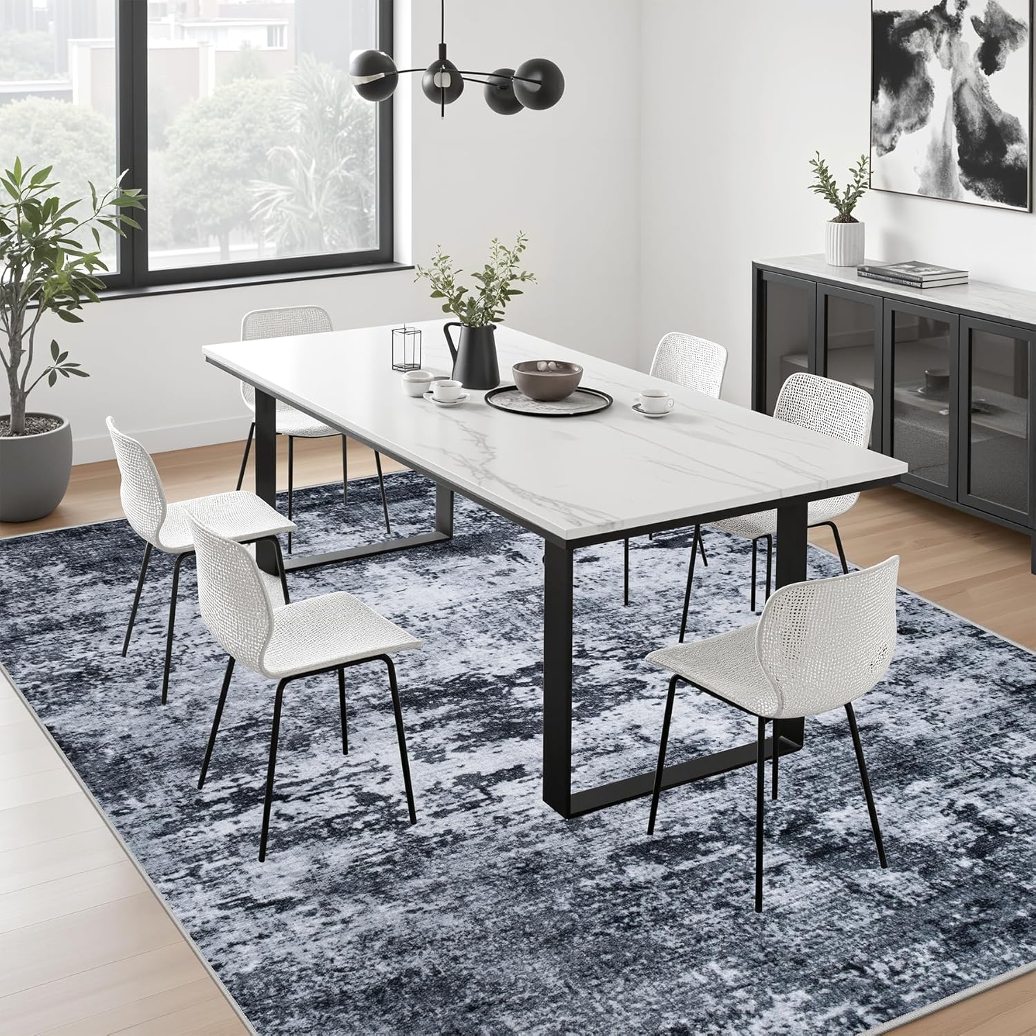 Washable Modern Abstract Soft Thin Area Rug for Living Room, Bedroom