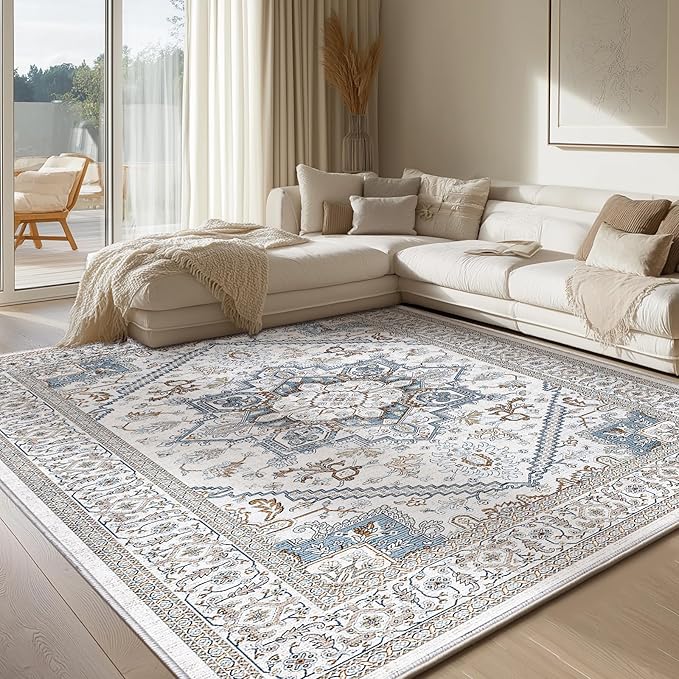 Luxurious Soft Faux Cashmere 5x7 Area Rug - Washable, Non-Slip, Low Pile