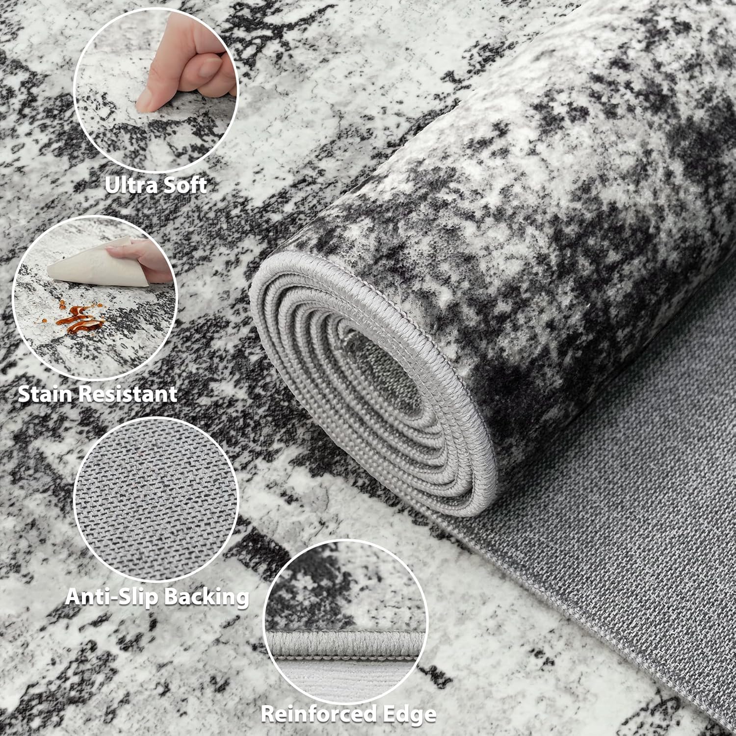 Modern Abstract 8x10 Washable Area Rug: Soft, Anti-Slip, Stain-Resistant Carpet