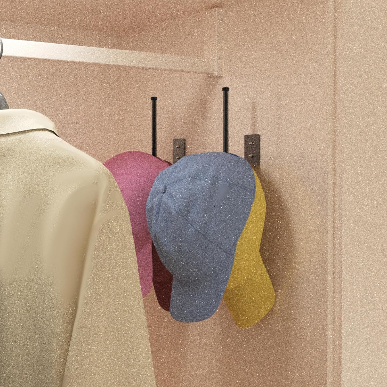2-Pack Stainless Steel Baseball Cap Organizer Rack - Adhesive or Drill Mount