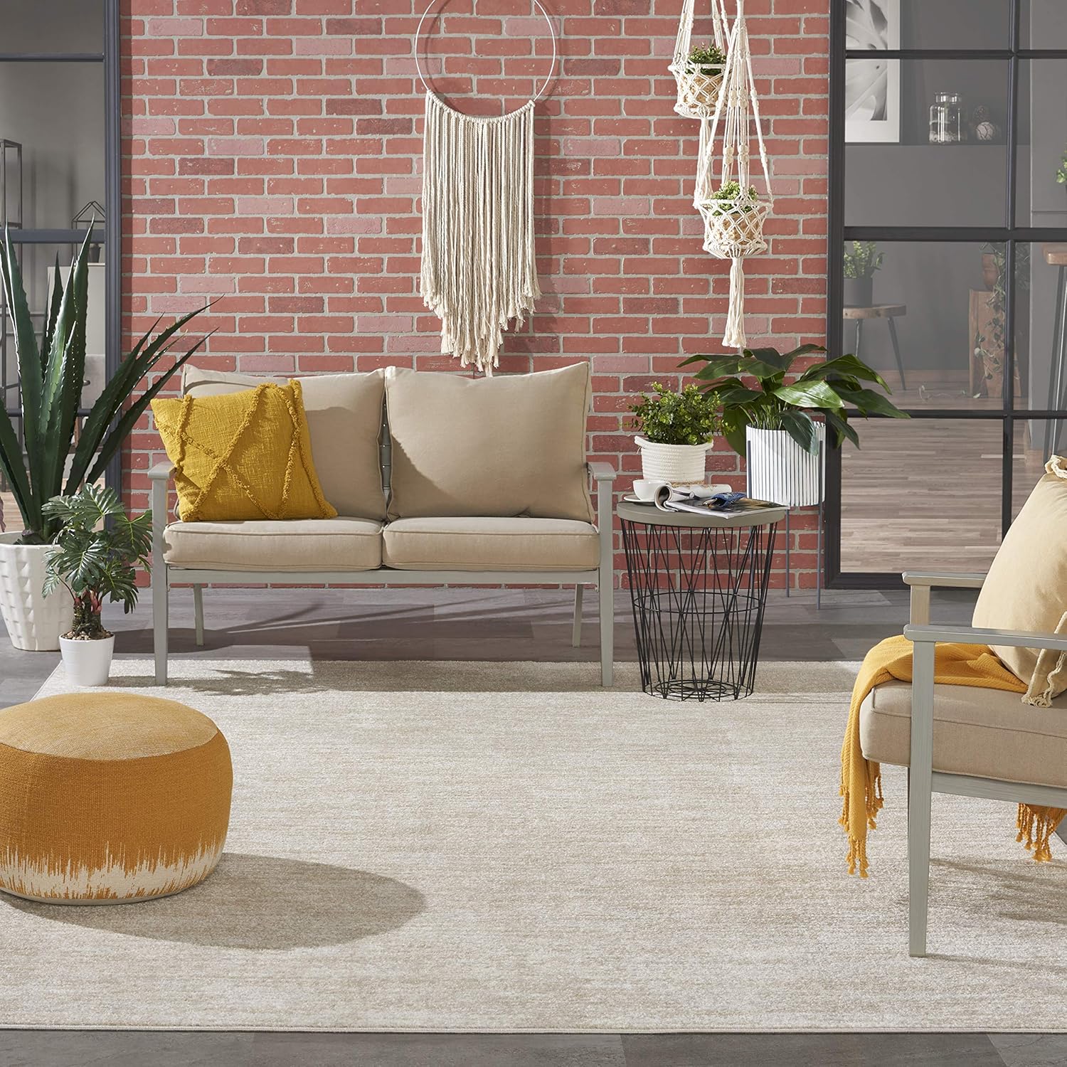 Nourison Essentials Ivory Beige Indoor/Outdoor Area Rug - Easy Clean, Non-Shedding, 8'x10' Versatile Decor