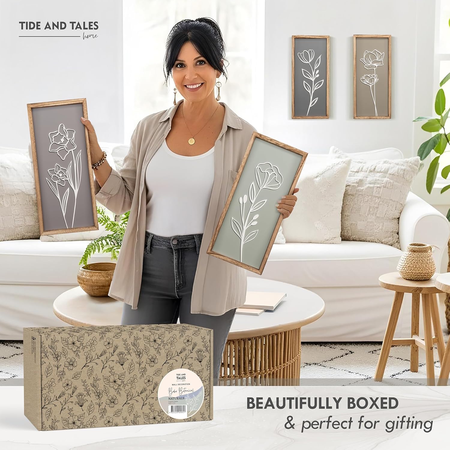 Captivating 3D Wooden Floral Wall Art (Set of 4) - Boho Farmhouse Decor