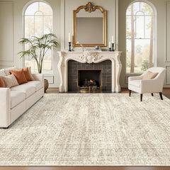 Soalmost Washable Area Rug 8x10, Soft Vintage Beige Carpet for Living Room, Non-Slip, Stain-Resistant