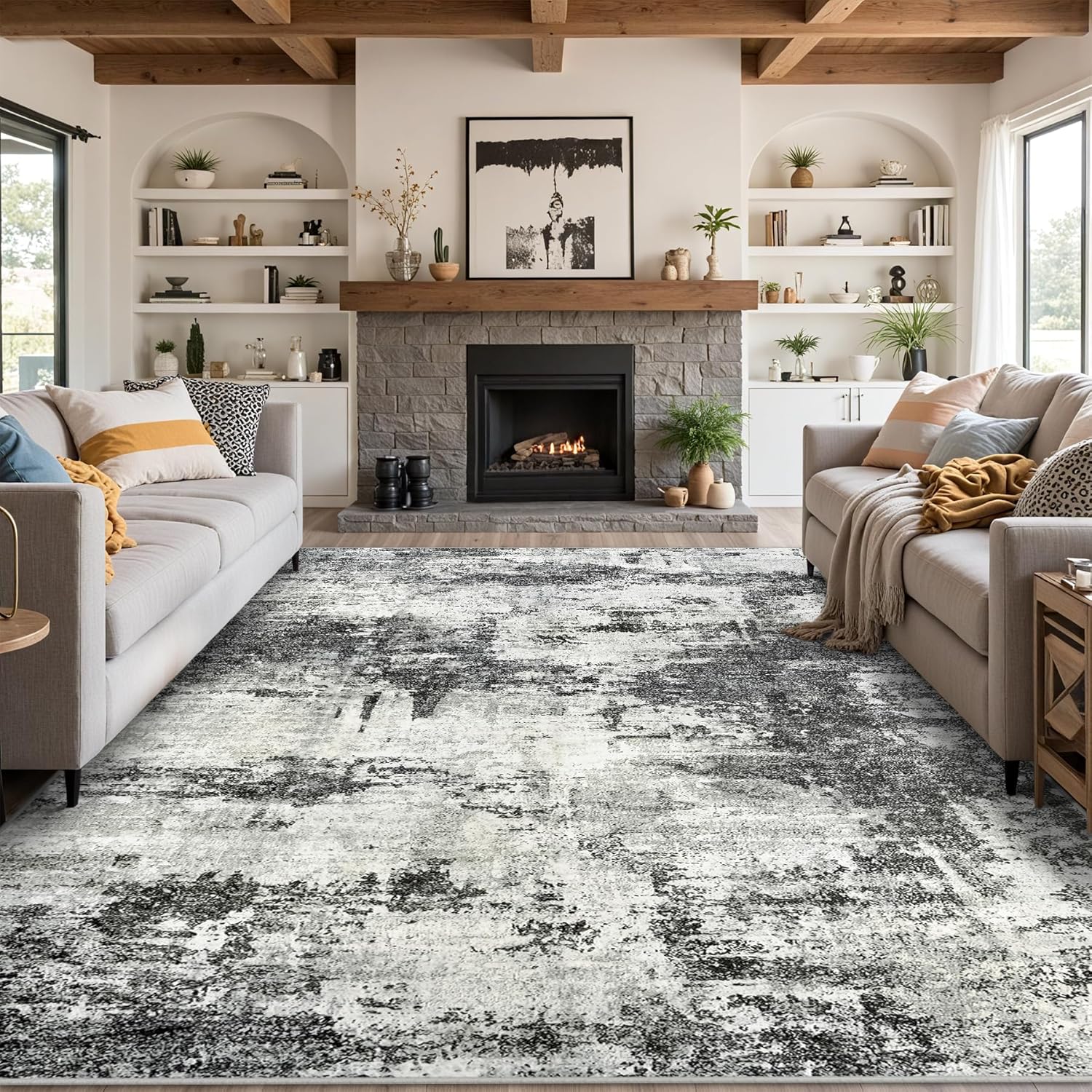 Modern Abstract 8x10 Washable Area Rug: Soft, Anti-Slip, Stain-Resistant Carpet