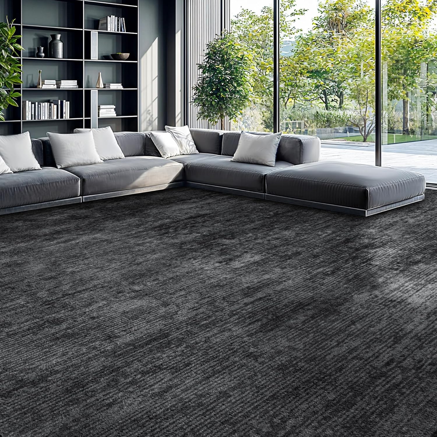 Premium Washable 8x10 Area Rug: Stain-Resistant, Non-Slip, Durable, Ultra-Thin Black