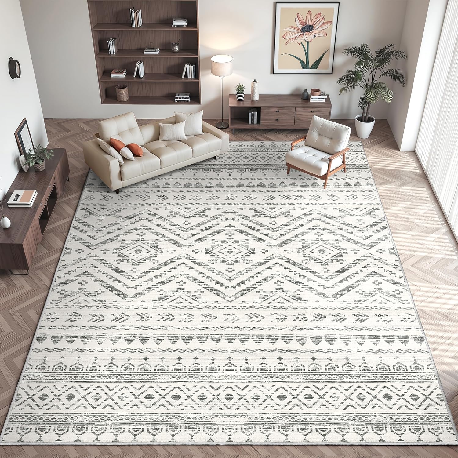 Moroccan Washable Non-Slip Soft Low Pile 8x10 Area Rug
