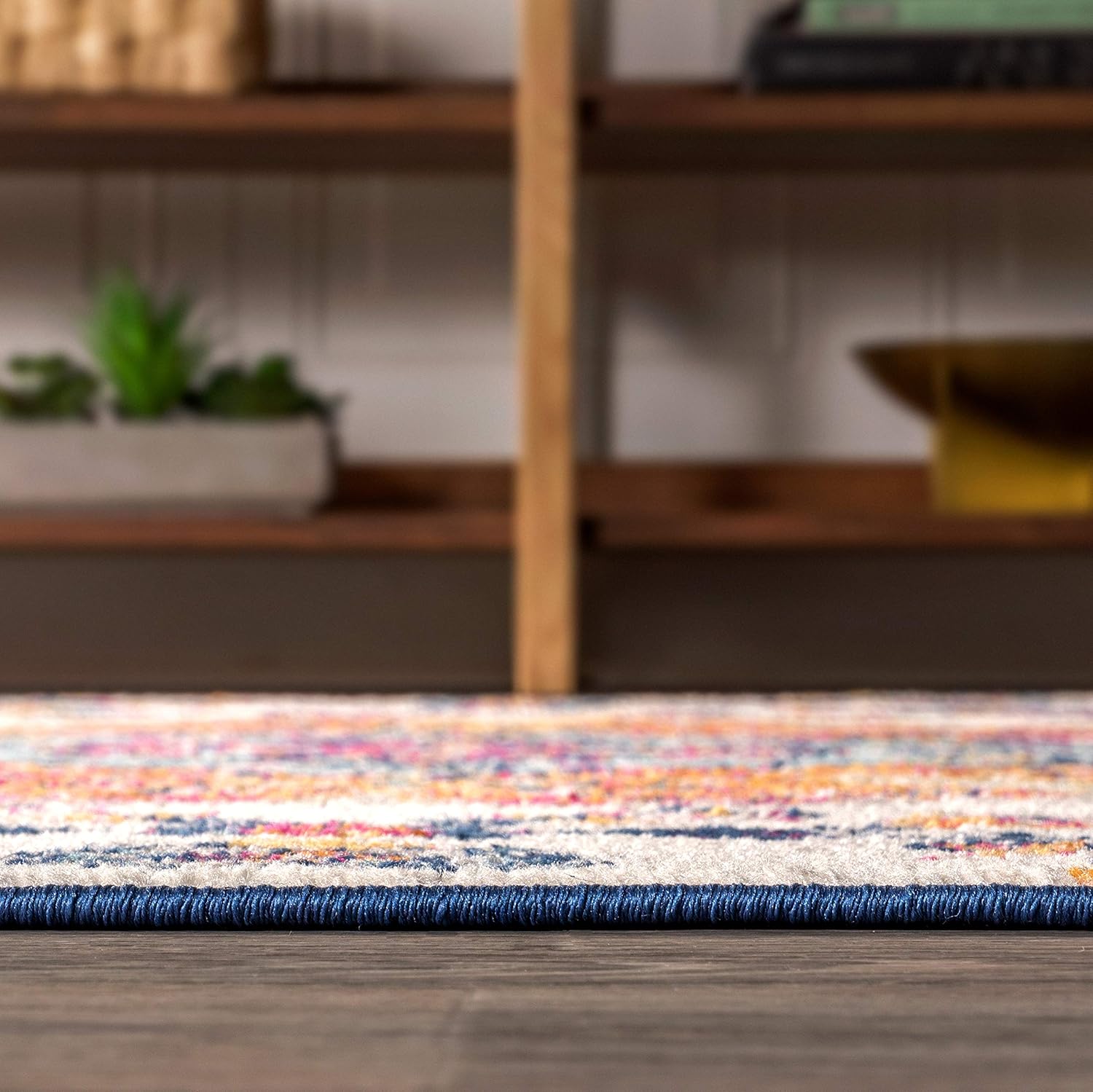 JONATHAN Y Boho Vintage Blue Multi Medallion Indoor Area Rug, Durable Easy-Clean