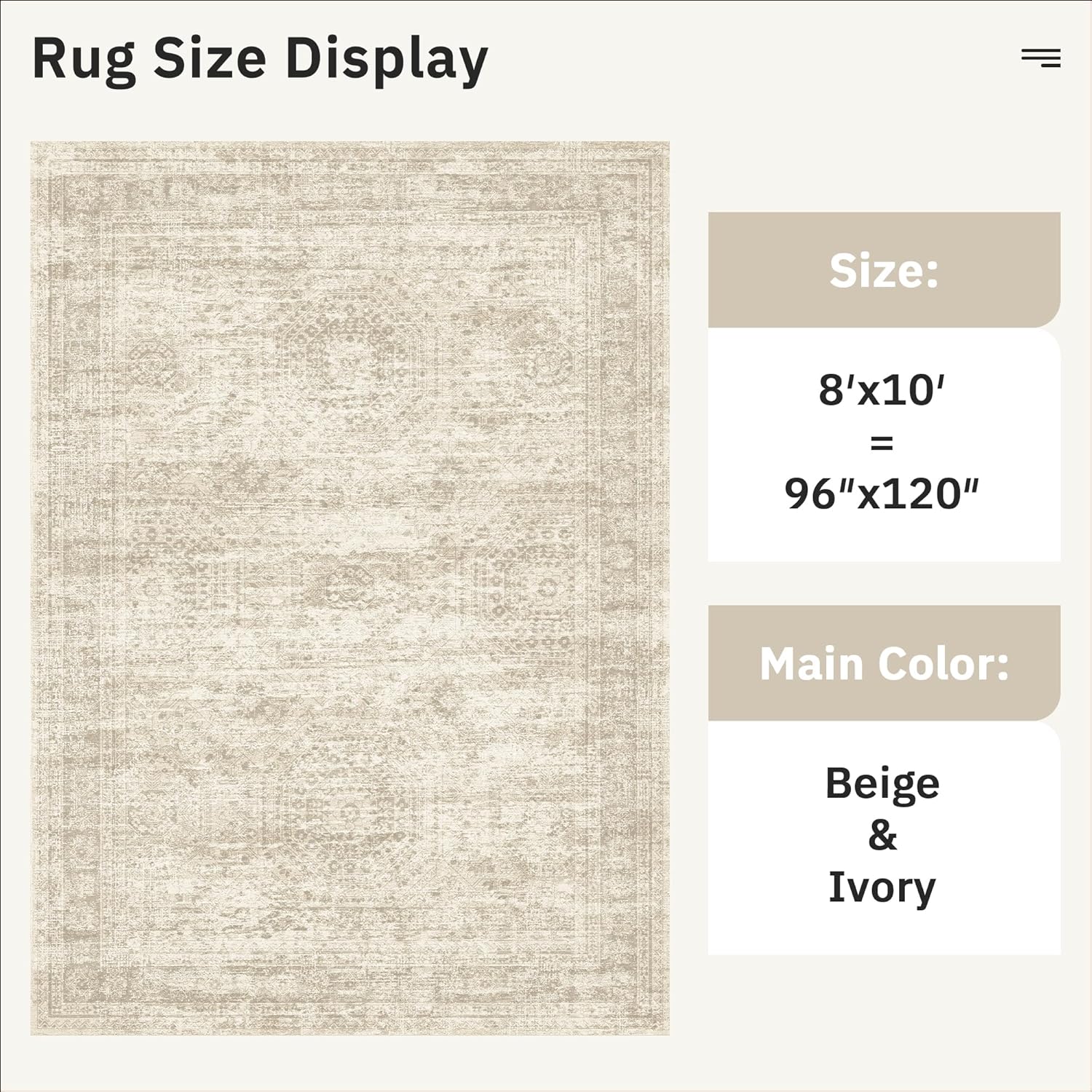 Soalmost Washable Area Rug 8x10, Soft Vintage Beige Carpet for Living Room, Non-Slip, Stain-Resistant