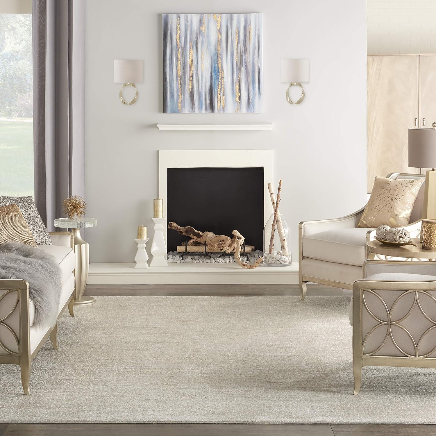Nourison Essentials Ivory Beige Indoor/Outdoor Area Rug - Easy Clean, Non-Shedding, 8'x10' Versatile Decor